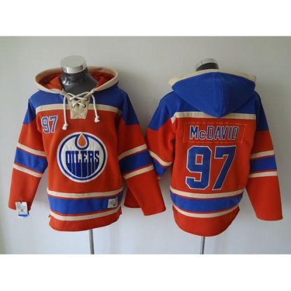 Edmonton Oilers #97 Connor McDavid Orange Sawyer Hooded Sweatshirt Stitched NHL Jersey