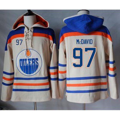 Edmonton Oilers #97 Connor McDavid Cream Sawyer Hooded Sweatshirt Stitched NHL Jersey