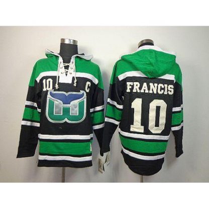 Hartford Whalers #10 Ron Francis Green/Black Sawyer Hooded Sweatshirt Embroidered NHL Jersey