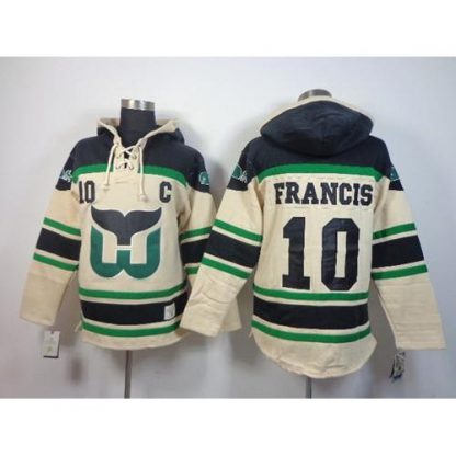 Hartford Whalers #10 Ron Francis Cream Sawyer Hooded Sweatshirt Stitched NHL Jersey
