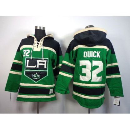 Los Angeles Kings #32 Jonathan Quick Green St. Patrick's Day McNary Lace Hoodie Stitched NHL Jersey