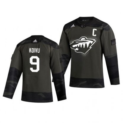 Minnesota Minnesota Wild #9 Mikko Koivu Adidas 2019 Veterans Day Men's Authentic Practice NHL Jersey Camo