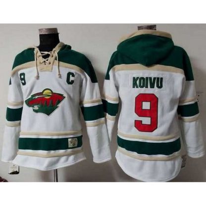 Minnesota Wild #9 Mikko Koivu White Sawyer Hooded Sweatshirt Stitched NHL Jersey