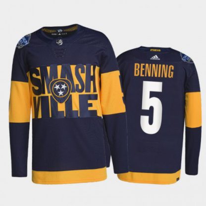Adidas Nashville Predators #5 Matt Benning Men's 2022 Stadium Series Authentic NHL Jersey - Navy