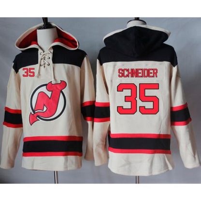 New Jersey Devils #35 Cory Schneider Cream Sawyer Hooded Sweatshirt Stitched NHL Jersey