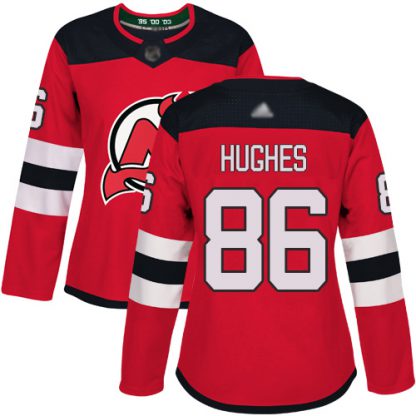 Adidas New Jersey Devils #86 Jack Hughes Red Home Authentic Women's Stitched NHL Jersey