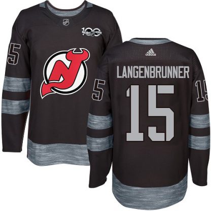 Adidas New Jersey Devils #15 Jamie Langenbrunner Black 1917-2017 100th Anniversary Stitched NHL Jersey