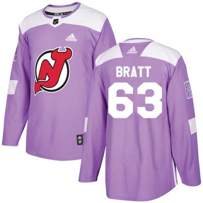 Adidas New Jersey Devils #63 Jesper Bratt Purple Authentic Fights Cancer Stitched NHL Jersey