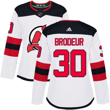 Adidas New Jersey Devils #30 Martin Brodeur White Road Authentic Women's Stitched NHL Jersey
