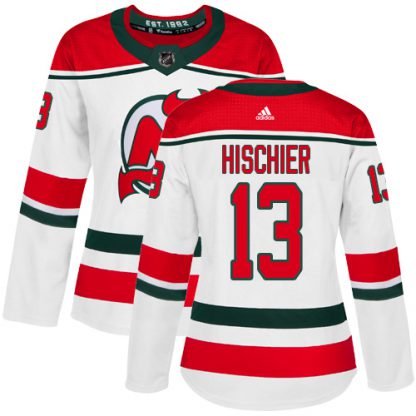 Adidas New Jersey Devils #13 Nico Hischier White Alternate Authentic Women's Stitched NHL Jersey