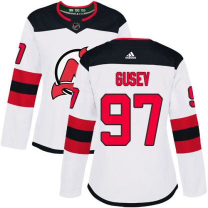 Adidas New Jersey Devils #97 Nikita Gusev White Road Authentic Women's Stitched NHL Jersey