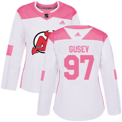 Adidas New Jersey Devils #97 Nikita Gusev White/Pink Authentic Fashion Women's Stitched NHL Jersey