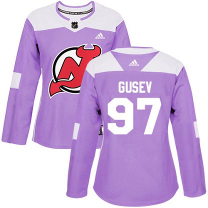 Adidas New Jersey Devils #97 Nikita Gusev Purple Authentic Fights Cancer Women's Stitched NHL Jersey