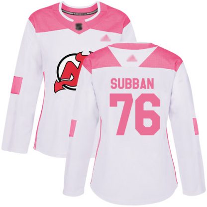 Adidas New Jersey Devils #76 P.K. Subban White/Pink Authentic Fashion Women's Stitched NHL Jersey
