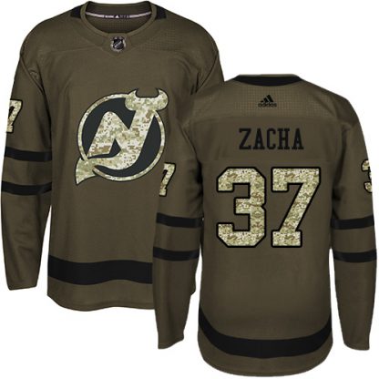 Adidas New Jersey Devils #37 Pavel Zacha Green Salute to Service Stitched NHL Jersey