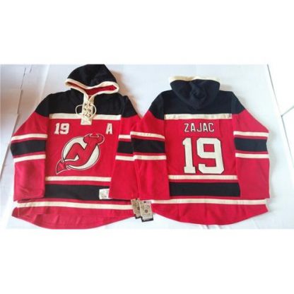 New Jersey Devils #19 Travis Zajac Red Sawyer Hooded Sweatshirt Stitched NHL Jersey