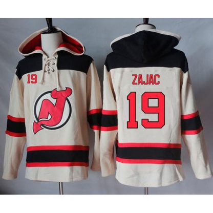 New Jersey Devils #19 Travis Zajac Cream Sawyer Hooded Sweatshirt Stitched NHL Jersey