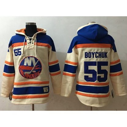 New York Islanders #55 Johnny Boychuk Cream Sawyer Hooded Sweatshirt Stitched NHL Jersey