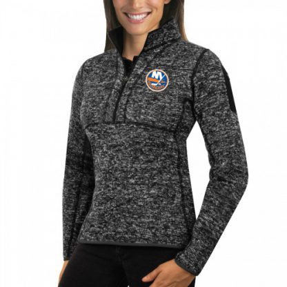 New York New York Islanders Antigua Women's Fortune 1/2-Zip Pullover Sweater Charcoal