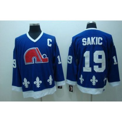 Quebec Nordiques #19 Joe Sakic Stitched CCM Throwback Blue NHL Jersey