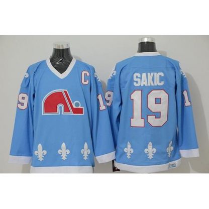 Quebec Nordiques #19 Joe Sakic Light Blue CCM Throwback Stitched NHL Jersey