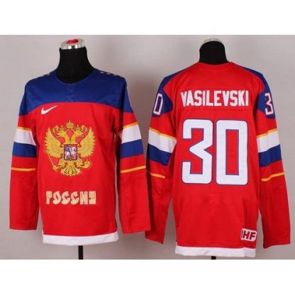 2014 Olympic Team Russia #30 Andrei Vasilevski Red Stitched NHL Jersey