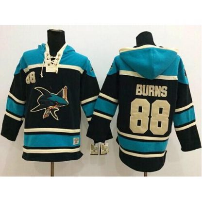 San Jose Sharks #88 Brent Burns Black Sawyer Hooded Sweatshirt Stitched NHL Jersey