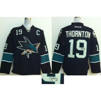 San Jose Sharks #19 Joe Thornton Black Autographed Stitched NHL Jersey