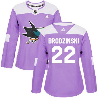 Adidas San Jose Sharks #22 Jonny Brodzinski Purple Authentic Fights Cancer Women's Stitched NHL Jersey
