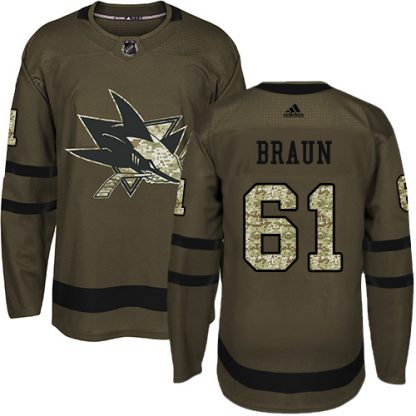 Adidas San Jose Sharks #61 Justin Braun Green Salute to Service Stitched NHL Jersey