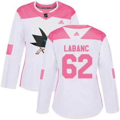 Adidas San Jose Sharks #62 Kevin Labanc White/Pink Authentic Fashion Women's Stitched NHL Jersey