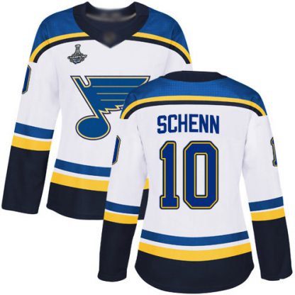 Adidas St. Louis Blues #10 Brayden Schenn White Road Authentic Stanley Cup Champions Women's Stitched NHL Jersey