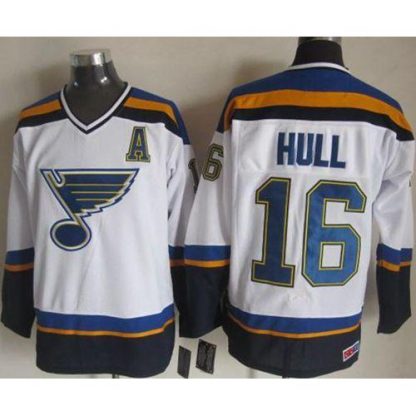 St. Louis Blues #16 Brett Hull White/Navy CCM Throwback Stitched NHL Jersey