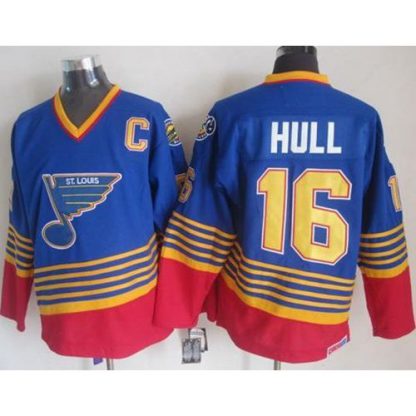 St. Louis Blues #16 Brett Hull Light Blue/Red CCM Throwback Stitched NHL Jersey