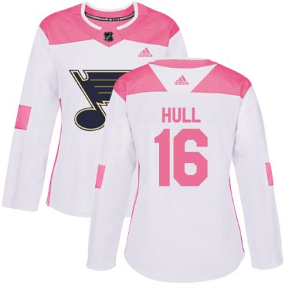 Adidas St. Louis Blues #16 Brett Hull White/Pink Authentic Fashion Women's Stitched NHL Jersey