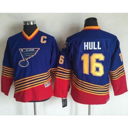 St. Louis Blues #16 Brett Hull Light Blue/Red CCM Throwback Stitched Youth NHL Jersey