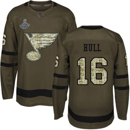 Adidas St. Louis Blues #16 Brett Hull Green Salute to Service Stanley Cup Champions Stitched Youth NHL Jersey