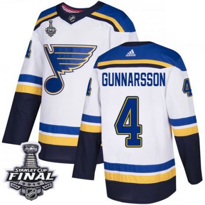 Adidas St. Louis Blues #4 Carl Gunnarsson White Road Authentic 2019 Stanley Cup Final Stitched NHL Jersey