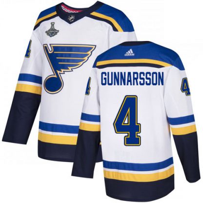 Adidas St. Louis Blues #4 Carl Gunnarsson White Road Authentic 2019 Stanley Cup Champions Stitched NHL Jersey