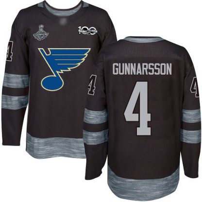 Adidas St. Louis Blues #4 Carl Gunnarsson Black 1917-2017 100th Anniversary Stanley Cup Champions Stitched NHL Jersey