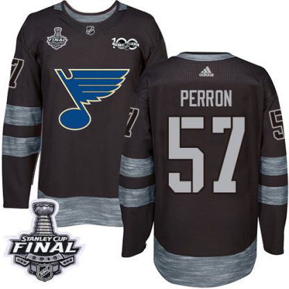 Adidas St. Louis Blues #57 David Perron Black 1917-2017 100th Anniversary 2019 Stanley Cup Final Stitched NHL Jersey