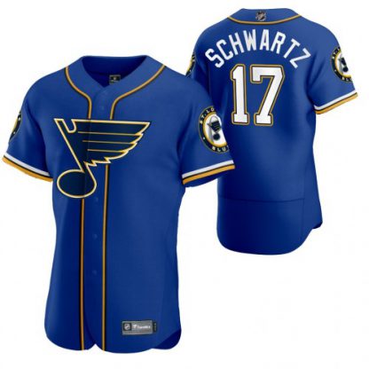 St. Louis St. Louis Blues #17 Jaden Schwartz Men's 2020 NHL x MLB Crossover Edition Baseball Jersey Blue
