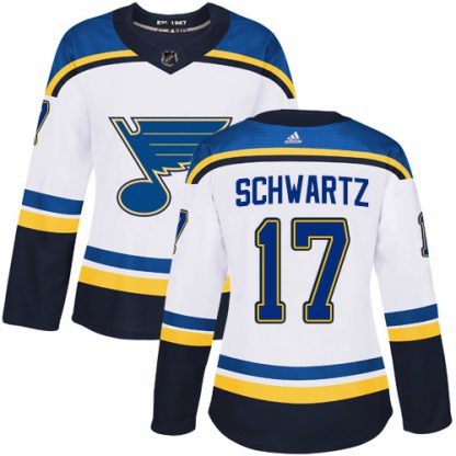 Adidas St. Louis Blues #17 Jaden Schwartz White Road Authentic Women's Stitched NHL Jersey