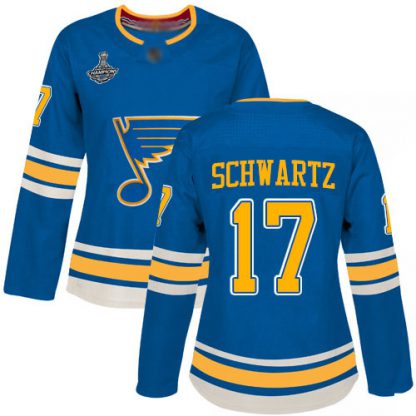 Adidas St. Louis Blues #17 Jaden Schwartz Blue Alternate Authentic Stanley Cup Champions Women's Stitched NHL Jersey