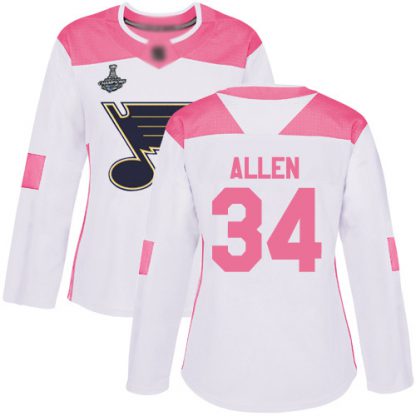 Adidas St. Louis Blues #34 Jake Allen White/Pink Authentic Fashion Stanley Cup Champions Women's Stitched NHL Jersey