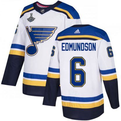 Adidas St. Louis Blues #6 Joel Edmundson White Road Authentic 2019 Stanley Cup Champions Stitched NHL Jersey