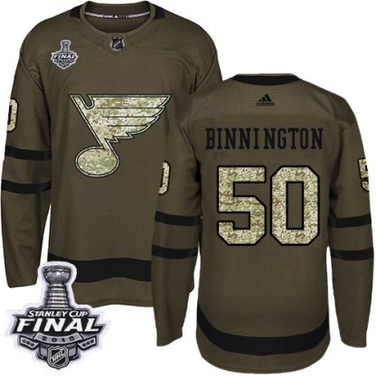 Adidas St. Louis Blues #50 Jordan Binnington Green Salute to Service 2019 Stanley Cup Final Stitched NHL Jersey