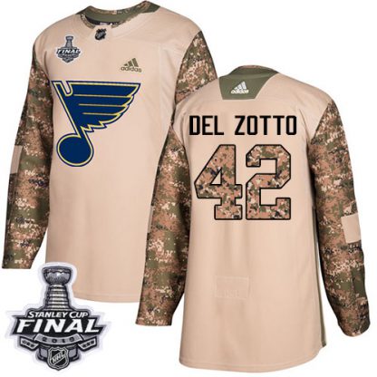 Adidas St. Louis Blues #42 Michael Del Zotto Camo Authentic 2017 Veterans Day 2019 Stanley Cup Final Stitched NHL Jersey