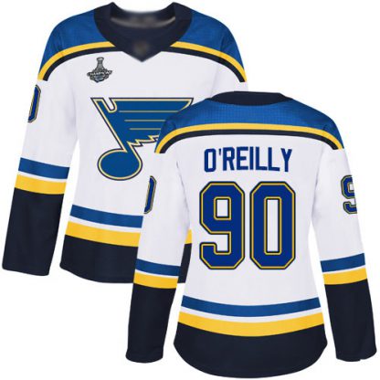 Adidas St. Louis Blues #90 Ryan O'Reilly White Road Authentic Stanley Cup Champions Women's Stitched NHL Jersey