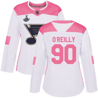 Adidas St. Louis Blues #90 Ryan O'Reilly White/Pink Authentic Fashion Stanley Cup Champions Women's Stitched NHL Jersey